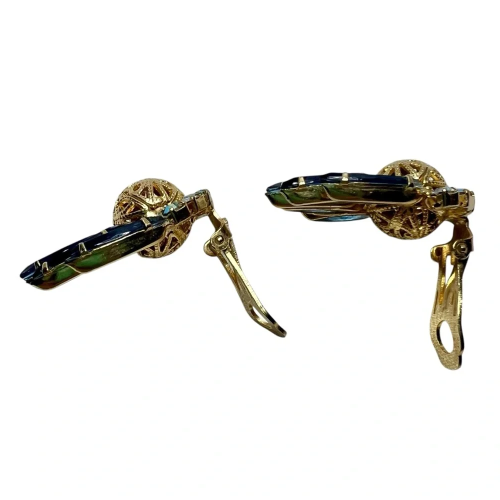 Juliana Clip Earrings Vintage 1960’s‎ D&E Sapphire Blue Aurora Borealis Gold - Picture 7 of 10